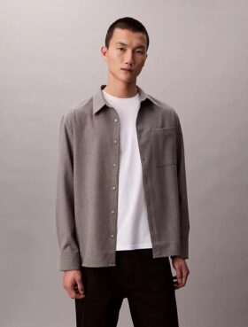 Wool Blend Relaxed Button-Down Shirt