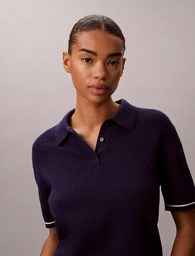 Woven Monologo Cable Sweater Polo Shirt Woven Monologo Cable Sweater Polo Shirt