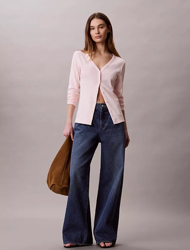 Woven Monologo Fine Rib Slim Cardigan Woven Monologo Fine Rib Slim Cardigan