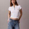 Woven Monologo Rib Quarter Zip Top