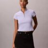 Woven Monologo Rib Quarter Zip Top