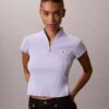 Woven Monologo Rib Quarter Zip Top