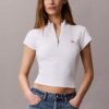 Woven Monologo Rib Quarter Zip Top