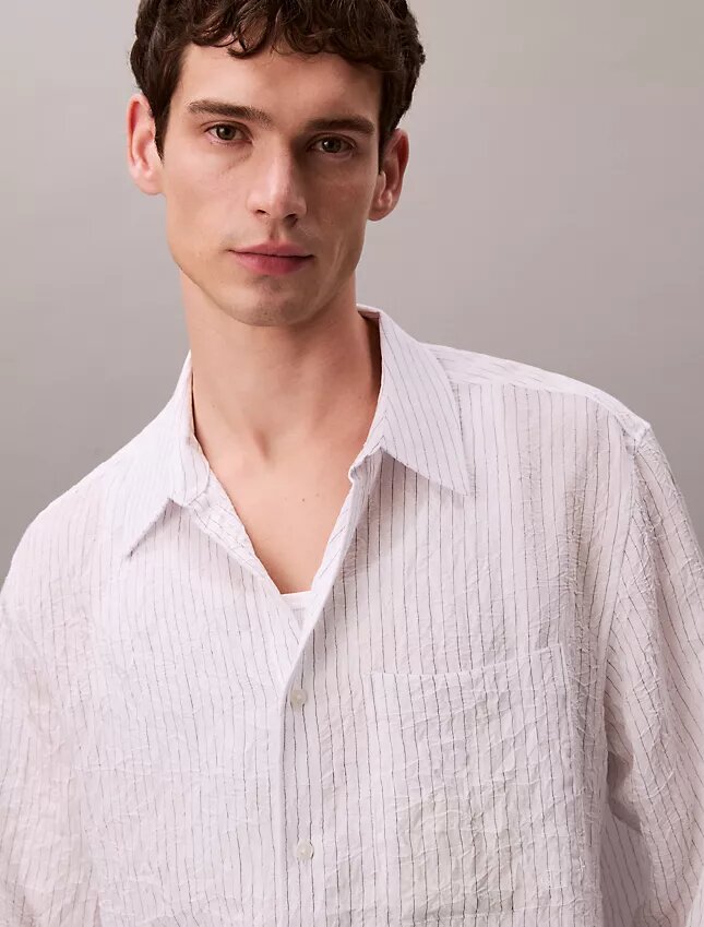 Yarn-Dyed Stripe Crinkle Relaxed Button-Down Shirt Yarn-Dyed Stripe Crinkle Relaxed Button-Down Shirt